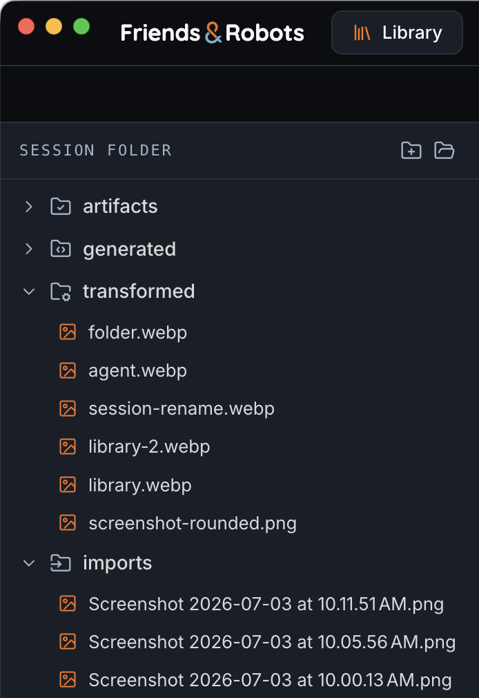 The session folder tree showing the four reserved folders